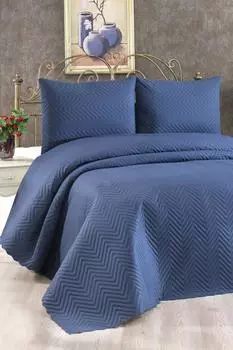 Комплект стеганого покрывала Elis 3шт, покрывало 230х250 с наволочкой 50х70 полный размер, двойной размер Индиго