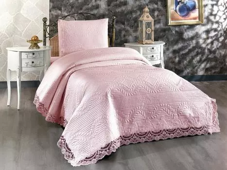 Комплект стеганого покрывала Smirna, покрывало 180х250 с наволочкой, одинарный размер, ультразвуковое, розовый
