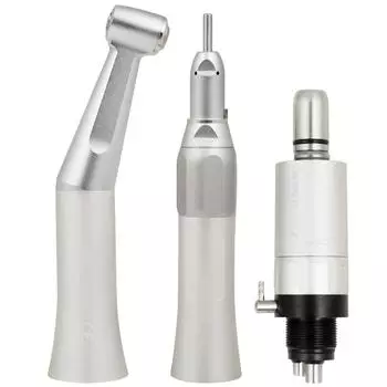 Комплект стоматологических низкоскоростных наконечников с угловым прямым пневматическим двигателем с 4 отверстиями серебряный