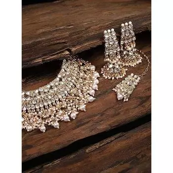 Комплект свадебного колье-колье золотого тона с жемчугом и жемчугом для женщин