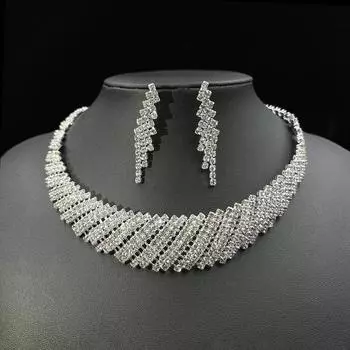 Комплект свадебного ожерелья, медная цепочка с когтями, полностью бриллиантовая, светлый, роскошный комплект из двух частей с геометрическим воротником, женские украшения серебряный