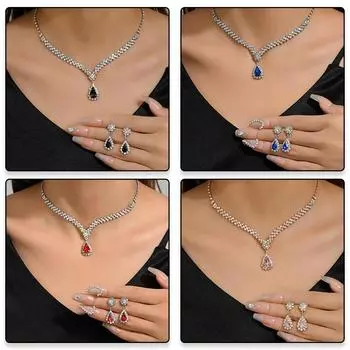 Комплект свадебных украшений из 2 предметов: гальванизированное ожерелье и серьги, свадебные вечерние аксессуары для платья, женские разноцветные