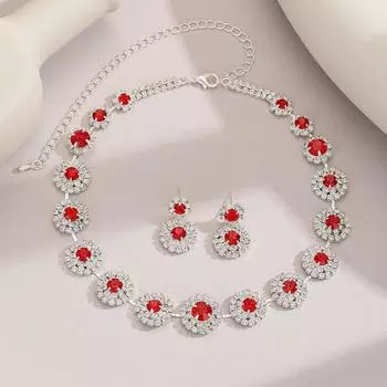 Комплект свадебных украшений из цинкового сплава, блестящие роскошные ювелирные изделия, висячие серьги, свадебный комплект со стразами для вечеринки красный