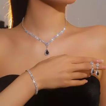 Комплект свадебных украшений из трех предметов, эксклюзивное роскошное ожерелье, серьги, браслет с супер-блестящими бриллиантами, аксессуары для выступлений