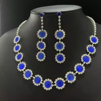 Комплект свадебных украшений с драгоценными камнями, простое элегантное колье, комплект сережек с опалом, геометрические украшения в свадебном стиле синий