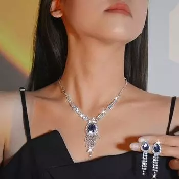 Комплект свадебных украшений со стразами, серьги-подвески в корейском стиле, комплект ожерелья для женщин зелёный