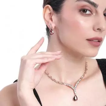 Комплект сверкающего колье Estele из розового золота с кристаллами для женщин