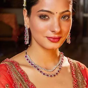 Комплект сверкающего ожерелья Estele с родиевым покрытием CZ, рубинами и белыми камнями для девочек и женщин