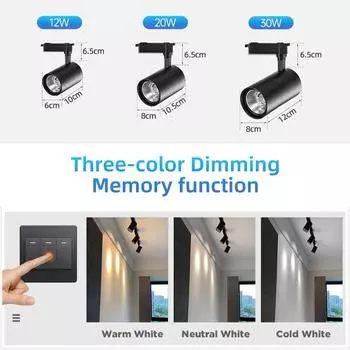 Комплект светодиодного трекового освещения, внутренние потолочные точечные светильники для гостиной, магазин декора, COB-прожектор, 3 цвета, светодиодная трековая лампа 12W Natural light