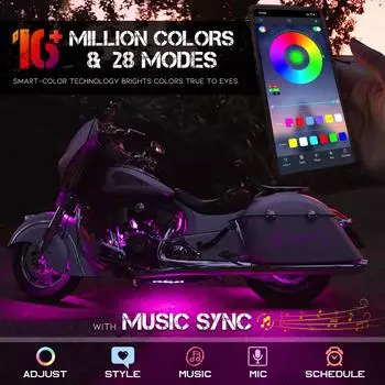 Комплект светодиодной атмосферной подсветки RGB с управлением музыкой через приложение Гибкая водонепроницаемая неоновая лента для автомобиля, мотоцикла, декоративной лампы 12 В