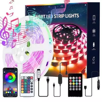 Комплект светодиодной ленты 5 В RGB 5050: Красочное, синхронизированное с музыкой, управляемое голосом, мягкое атмосферное освещение 2m 24 lights, 3-button line control