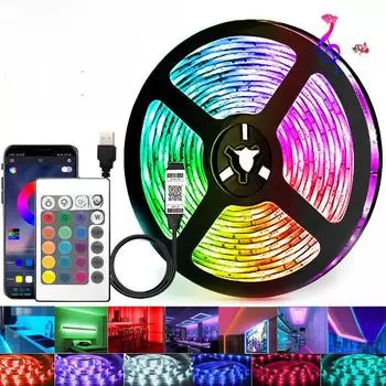 Комплект светодиодной ленты RGB с 5 В USB, 24-кнопочным пультом дистанционного управления и Bluetooth для подсветки телевизора 1m, 12 lights/m, 3-button line control