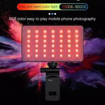 Комплект светодиодной видеолампы Andoer Y140 RGB Карманное освещение для видеоконференций CRI95+ 2500K-9000K с регулируемой яркостью 26 LED Light Kit 2 чёрный