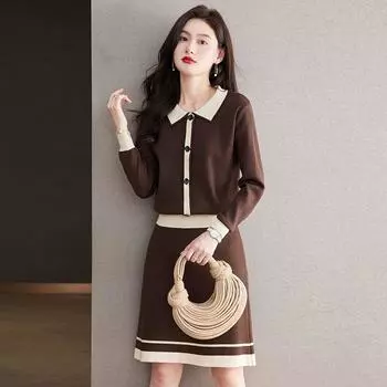 Комплект свитера, пуловера, осень 2022, повседневный свитер с длинными рукавами, трикотаж, модный комплект из двух предметов, однотонный пуловер с талией, женский свитер