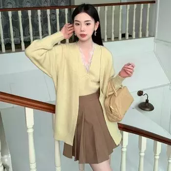 Комплект свитера женский, осень 2023, комплект свободного и ленивого свитера, верхняя одежда, уникальный топ, комплект из двух предметов, женский свитер-кардиган