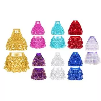 Комплект танцевальной одежды для девочек, гимнастический укороченный топ без рукавов + юбки, танцевальная одежда с блестками, 2 шт. 5-6 Years серебряный