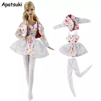 Комплект танцевальных костюмов для кукол Барби, пальто, классические брюки, вечерние платья со звездой и луной, одежда для куклы Барби, аксессуары 1/6 белый