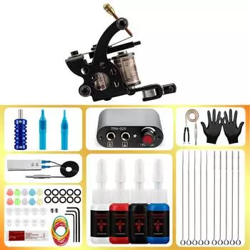 Комплект тату-машин PHOENIXY в комплекте с 4 шт. чернилами, пигментом, источником питания для татуировки, зажимами для татуировки, инструментами для боди-арта, набором татуировок