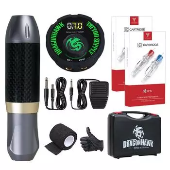 Комплект тату-машины Dragonhawk для ручки для макияжа, роторный тату-машина, мотор для татуировки, источник питания, картридж для татуировки US PLUG