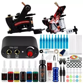 Комплект тату-машины PHOENIXY, блок питания для татуировки, иглы, перманентные чернила для татуировки, пигмент, полный комплект для боди-арта, стартовый набор set 1