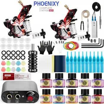 Комплект тату-машины PHOENIXY Pro 2, тату-машина с 10 шт., чернила для татуировки, источник питания, наборы для боди-арта для татуировок для художников