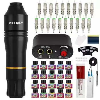 Комплект тату-машины PHOENIXY с тату-картриджем Полный профессиональный тату-набор Роторная тату-ручка с блоком питания и чернилами для тату set 01