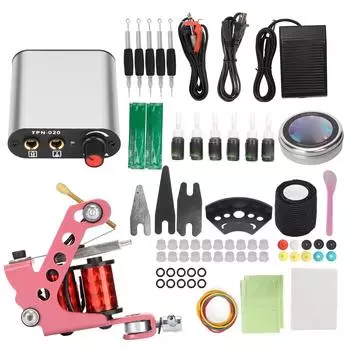 Комплект тату-машины с катушкой, блок питания, педаль для практики, пигмент, набор инструментов для татуировки для начинающих EU Plug