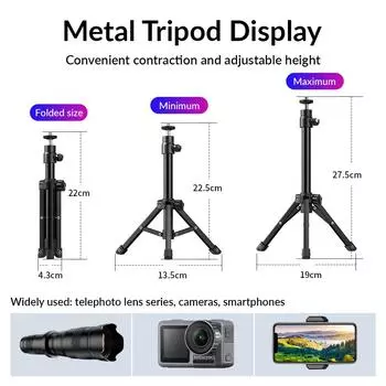 Комплект телеобъектива APEXEL для мобильного телефона 36X с металлическим штативом, универсальная сумка для объектива с зажимом для телефона чёрный