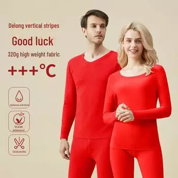 Комплект термобелья Benmingnian Red Velvet: Антибактериальный, унисекс, идеально подходит для осени/зимы Women s lucky suit; M красный