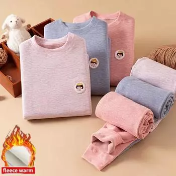 Комплект термобелья для мальчиков и девочек, осенне-зимний флис, толстые теплые детские кальсоны, мягкая подростковая одежда для дома от 1 до 18 лет 80cm синий