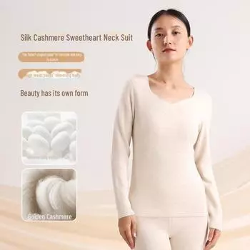 Комплект термобелья из кашемира и шелка с воротником в виде сердца персикового цвета – женская одежда и брюки с высокой талией для осени/зимы heart collar top; XXL (140-160 catties) теплый черный