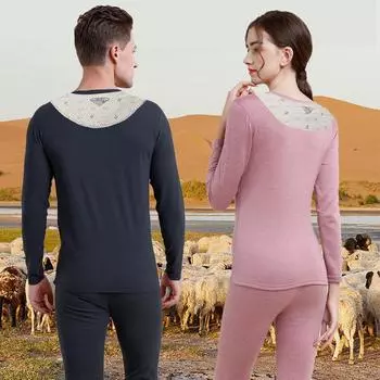 Комплект термобелья из немецкого бархата : Смесь шелка и шерсти для мужчин и женщин, круглый вырез, плюс бархат, осень/зима. Women s XL (90-115 cm)