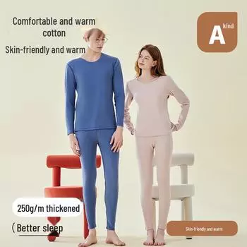 Комплект термобелья унисекс 250 г: Плотный, круглый вырез, начесанный чистый хлопок для осеннего тепла Woman D1101, XL