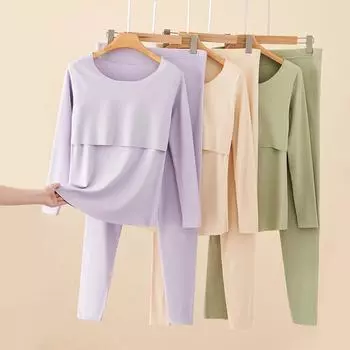 Комплект термопижамы для беременных и послеродового периода: Одежда для беременных из немецкого бархата осень/зима с доступом для кормящих мам L (105-120 jin)