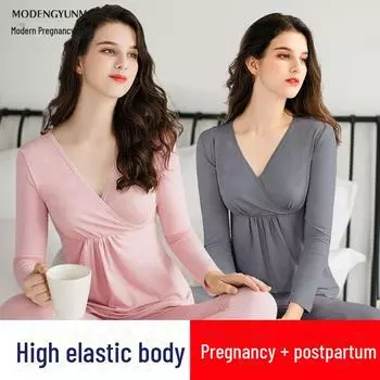 Комплект термопижамы для беременных: Утолщенная модальная одежда для кормления грудью на осень и зиму XL