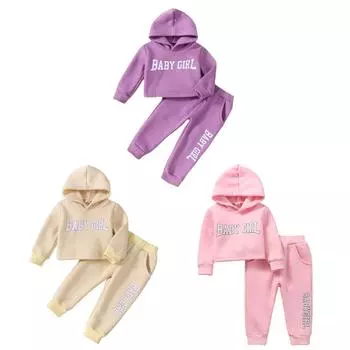 Комплект толстовок для малышей с буквенным принтом, топ и штаны с капюшоном, 2 предмета, повседневные удобные 68