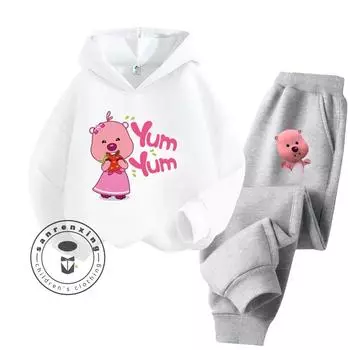 Комплект толстовок с капюшоном из однотонного мультяшного принта 2025 года. Комплект из чистого хлопка в стиле хип-хоп, экономичный и любимый детьми в возрасте от 3 до 14 лет. 100