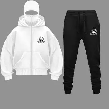 Комплект толстовок в стиле аниме «Jujutsu Kaisen», интегрированная двухслойная теплая ветрозащитная толстовка на молнии с капюшоном, винтажная толстовка 2000 года, уличная одежда S