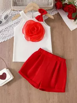 Комплект топ из цветочного кружева в европейско-американском стиле для женщин 100 красный