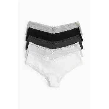 Комплект трусиков HM Hipster из 5 предметов светло-серый меланж черный белый