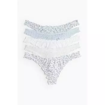 Комплект трусиков HM Thong из 5 предметов: белый, голубой с цветочным принтом