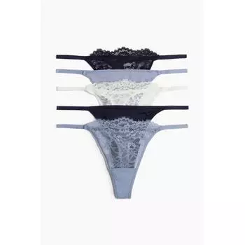 Комплект трусиков HM Thong из 5 предметов, цвет: голубой, темно-синий, белый
