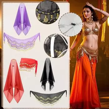 Комплект юбки для танца живота для куклы-питомца, костюм для вечеринки, украшение для плюшевой куклы-питомца, комплект из 2 предметов с повязкой на голову и шарфом One Size чёрный