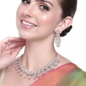 Комплект удивительного женского ожерелья Estele с родиевым покрытием CZ