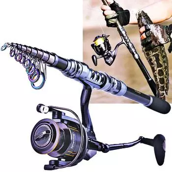 Комплект удочки - телескопическая дорожная удочка с набором катушек, портативная легкая карбоновая удочка 1.8M Rod with WQ2000 Reel