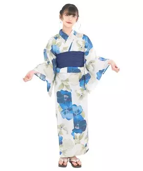 Комплект юката для девочек младшего возраста, разный комплект heiko H Cool camellia [KYOETSU], для девочек, неотбеленный, плетеный, 2 предмета (юката, оби), (10. касане, 130см)