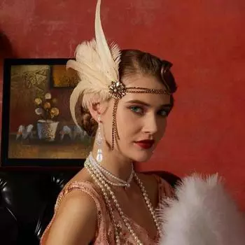 Комплект украшений 1920-х годов, повязка на голову, перчатки, серьги, сверкающие серьги, головной убор с блестками и бусинами A