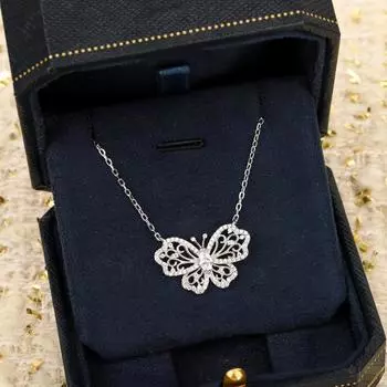 Комплект украшений «Бабочка», ожерелье, серьги, серебро 925 пробы, износостойкие ювелирные изделия высокого класса, первоклассный процесс гальванизации