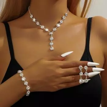 Комплект украшений Цепочка-когти Полный комплект из трех предметов Ожерелье Серьги Серьги Браслет Вечернее платье Ювелирные изделия Аксессуары