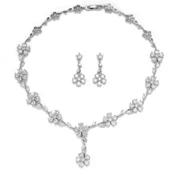 Комплект украшений, цветочное ожерелье, свадебное платье со сверкающими цветочными серьгами из циркония, высококачественные серьги